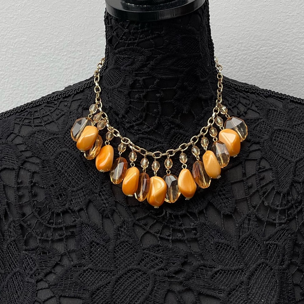 beige brown big beads stones statement necklace